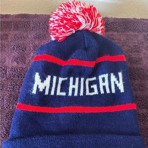 Michigan Awesome beanie hat with the ball on the top of it men’s & women’s warm